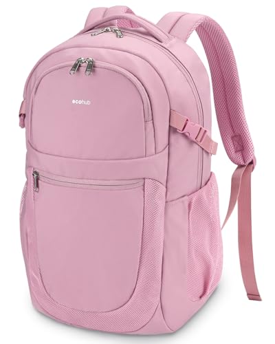 ECOHUB School Backpack for Women 17.3 inch Suspended Laptop Backpack Water-Resistant College High School Bookbag 28L Travel Daypack with 12 Pockets for Causal Work Pink