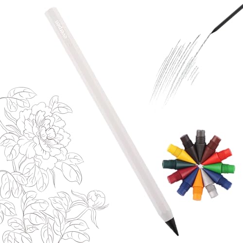 everpen Forever Pencil,Metal Alloy Writing Instrument, With 12 Colored Refill Tips, No Sharpening Required, Pencils for Drawing, Sketching and Writing (White)