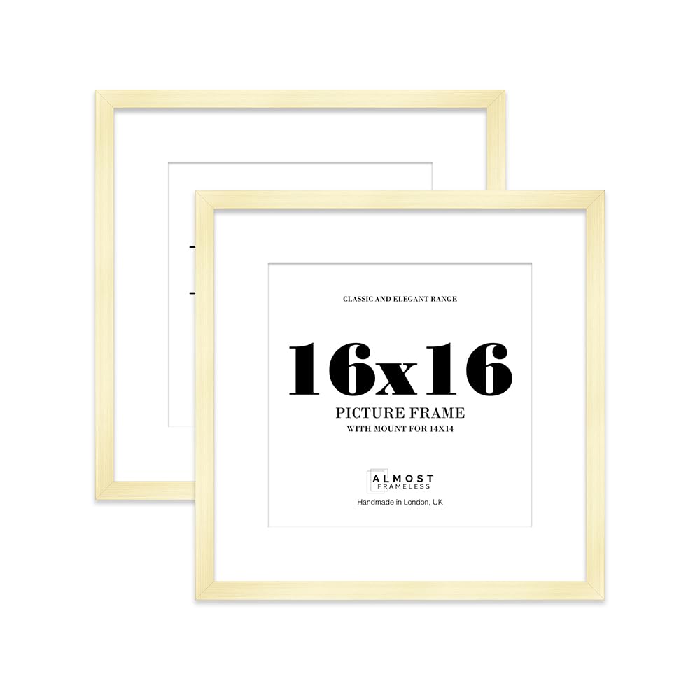 16x16 Gold Picture Frame with Mount for 14x14 Photos, Prints - Modern Square Wall Frame, Set of 2