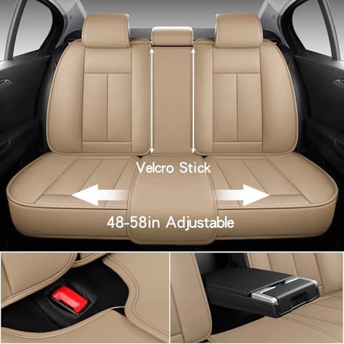 Image of MINGBRON Car Seat Covers Full Set,Black Beige Car Seat Cover, Car Seat Protector Waterproof, Nappa Leather Car Seat Cushion, Fit for Most Cars