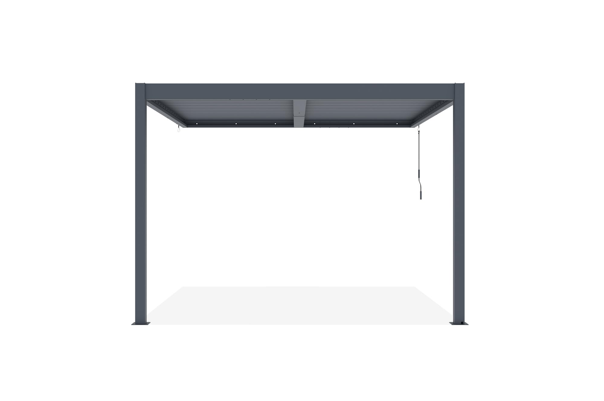 CAZEBOO Pergola Bioclimatica Addossata PIANA 297x298 cm (3x3 m – 9 m²) Alluminio Grigio Antracite – Lamelle Orientabili 0-110° Acciaio – Resistente Vento 70 km/h – Kit Completo con Manovella