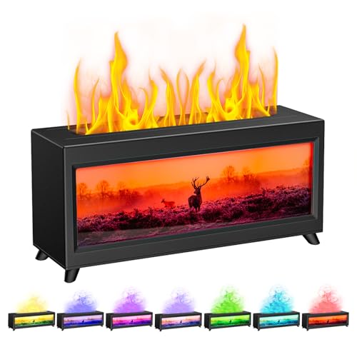 Difusor Aceites Esenciales Flame, Difusor de Aromas con Chimenea con Mando a Distancia, 7 Luces de Color LED con Temporizador, Ideal para El Hogar, La Oficina (Negro)