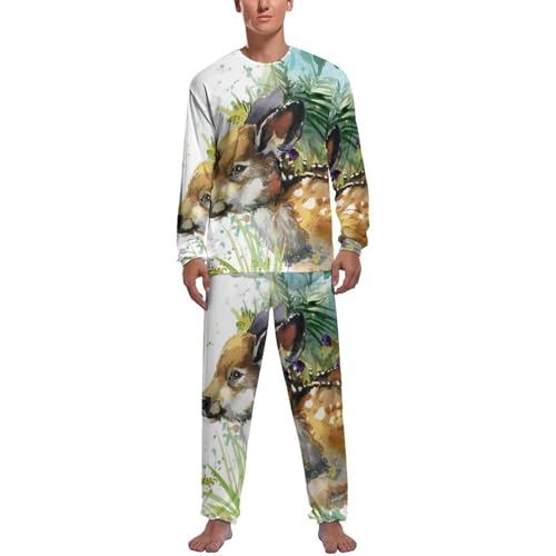Pyjama homme manche longue cerf aquarelle au design élégant et finitions soignées