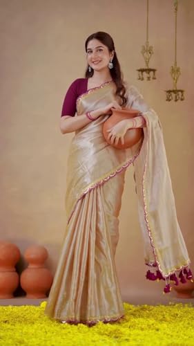 Image of Yashika Women Chanderi Silk Solid Lace Boder Saree With Unstitched Blouse Piece |saree for Women | New Sari | Saree