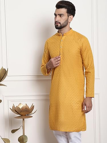 Kurta de algodón Sojanya con bordado tradicional indio elegante para hombre 3