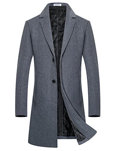 Image of BOJIN Mens Trench Coat Wool Blend Top Pea Coat Classic Stylish Business Overcoat 1967 Grey XS