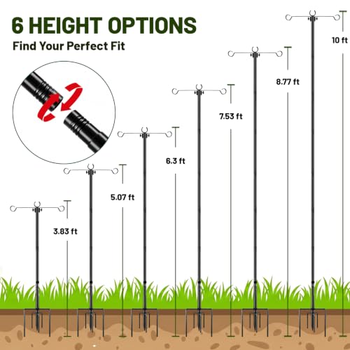 4 Pack Outdoor String Light Poles 10 ft with Detachable Side Crossbars - image 8