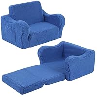 MOMCAYWEX Kids Chairs for Toddler, 2-in-1 Toddler Soft Sherpa Couch Fold Out, Convertible Sofa to Lounger for Girls and Boys, Sky Blue