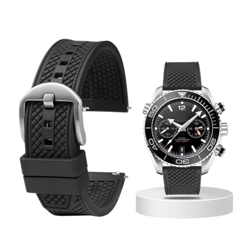 Bracelet étanche de plongée en caoutchouc fluoré noir pour montre 20mm 22mm