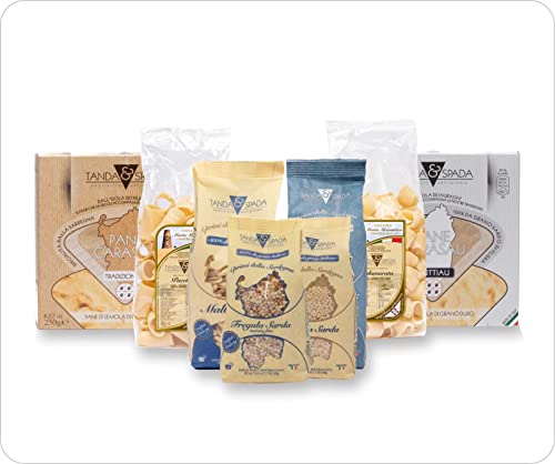 Box 2 Sardegna, Tanda & Spada, 2 pane carasau, 2 pane guttiau, 1 fregula sarda fina, 1 gnocchetti sardi, 1 fregula tradizionale, 1 paccheri, 1 malloreddus, 1 calamarata.