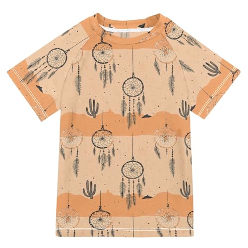 Bathing Suit Kids Short Sleeve Rash Guard Boys 3T Western Cowboy Dream Catchers Tribal Wolf Vast Desert