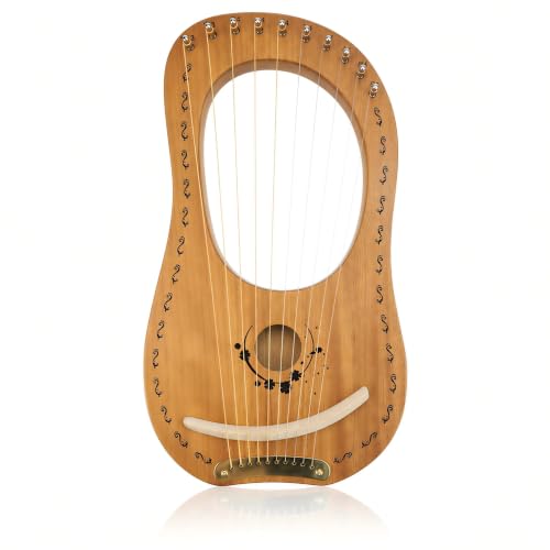 'OW' Lyre Harp 10 Metal String Wooden Saddle Mahogany Lye Harp with Tuning Wrench and Lyre Harp Bag...