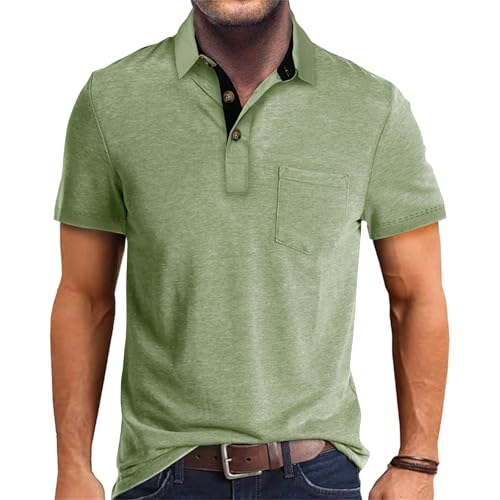 Image of Men's Short Sleeve Polo Shirts Buttons Collared T Shirts with Pocket