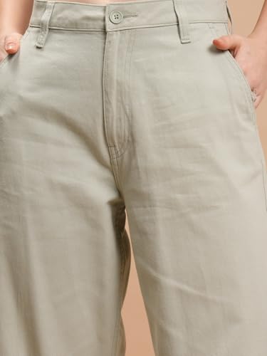 Image of Tokyo Talkies Pure Cotton Flared Wide Leg Trousers | Mid-Rise with Side Pockets|Casual Pants