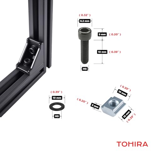 TOHIRA 40 Sets Black 2020 Series Aluminum Extrusion T-Slot Corner Bracket Kit, Includes 40pcs Right Angle Connectors Gusset, 80pcs T-Nuts and Screws, for 6mm V-Slot Profile Hardware Accessories by TOHIRA - Used condition - Image 5