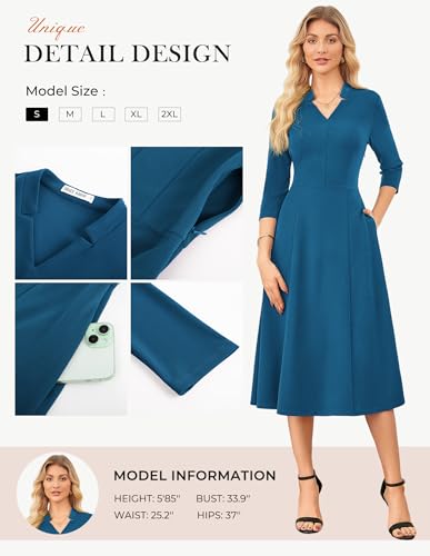 Image of GRACE KARIN Work Dresses for Women 2026,Midi Business Dress,3 /4 Sleeve Classy Fit and Flare Dress with Pocket