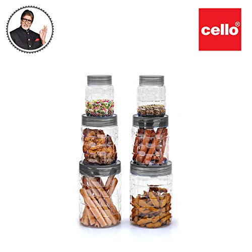 Cello Checkers Pet Plastic Airtight Canister Set | Food grade and BPA free canisters | Durable & Shatterproof Body |Air tight seal & Stackable | Free from any kind of odor | Transparent | 300ml x 2, 650ml x 2, 1200 x 2, Set of 6 (Image - 2)