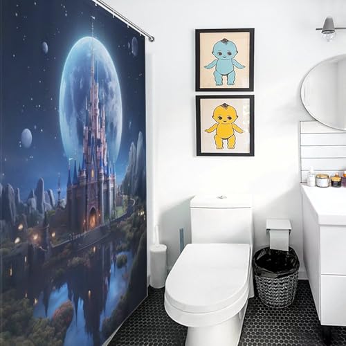 Rideau de douche imperméable en polyester lavable château 183x183cm avec crochets - 3