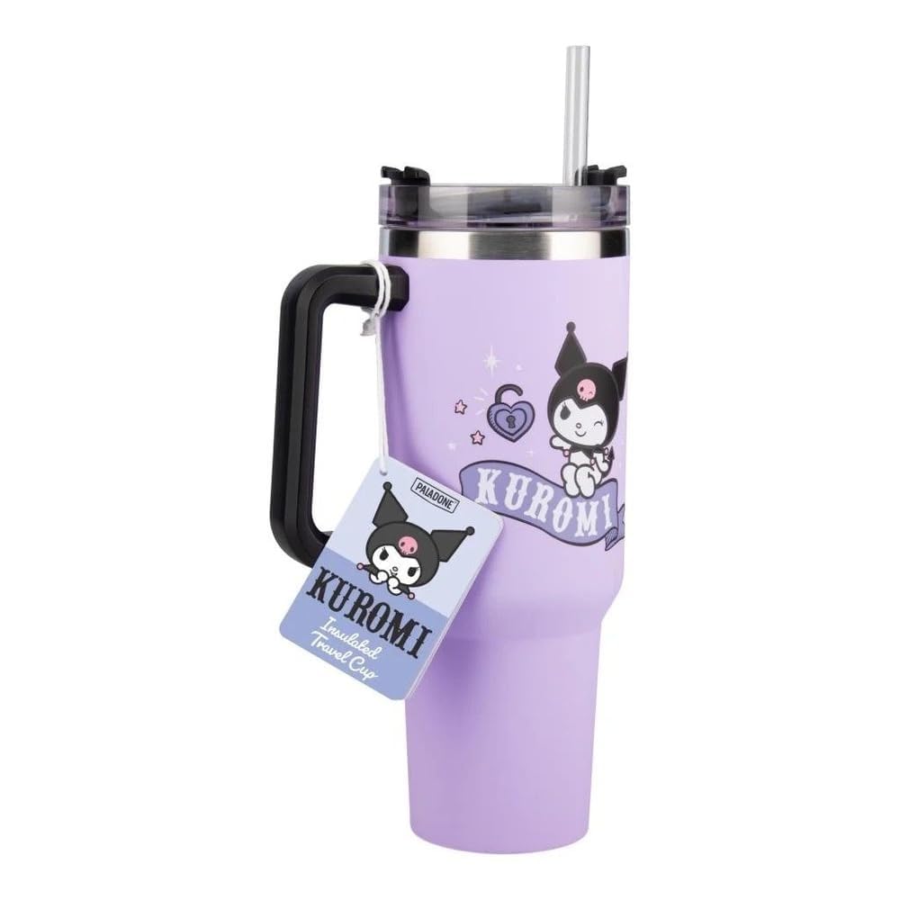 Paladone Kuromi Isolierbecher und Strohhalm, 900 ml, violett, offiziell lizenzierte Sanrio Hello Kitty & Friends Quencher Flasche mit Griff für Wasser, Eistee, Kaffee, süßes Popkultur-Sammelstück für