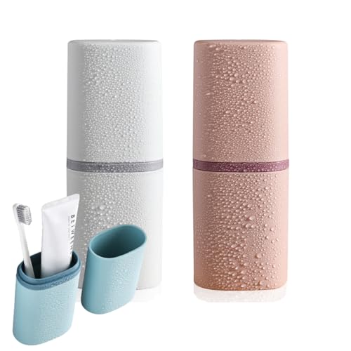 Yemiany Estuche Cepillo Dientes, 2 Piezas Robusto, A Prueba de Caídas, Diseño Plano Que Ahorra Espacio Funda Cepillo Dientes, Conexión Fuerte, Adecuado para Viajar (Rosa+Blanco)