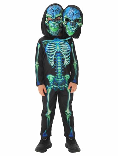 Fantôme d'Halloween costume double tête de mort enfant pour scène d'horreur