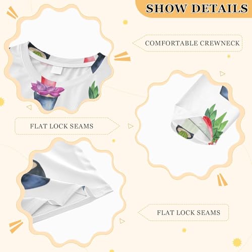 Cactus Plants White Boy's Rash Guard Swim Shirt Long Sleeve Sun Shirt for Beach Pool Sport UPF50+3