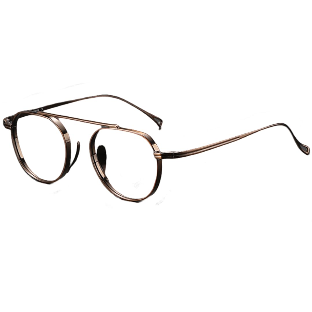 Monture de lunettes en titane pur pour hommes et femmes, style rétro rond, ultralégère (bronze)