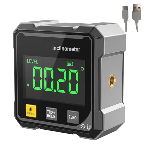 Digital Laser Angle Finder Protractor Tool Magnetic 4×90 Angle Gauge with Large LED Display USB Rechargeable Digital Level Box 4-Sided Magnetic Base for Precision Measuring Workshop Construction