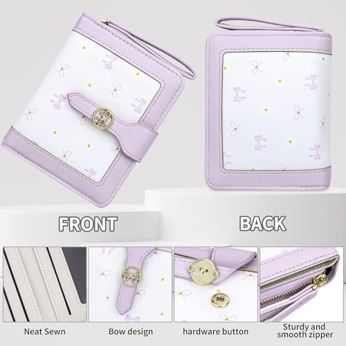 Image of Farcauo Womens Wallet Cute Small Wallets for Women Purple Coquette Bow Women's Wallet Kawaii Card Wallets for Women Ladies Bow Stuff