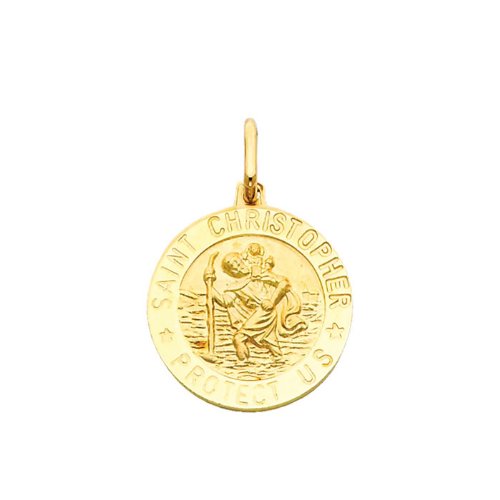 The World Jewelry Center 14K Real Yellow Gold Religious Saint Christopher Medal Pendant With 0.9Mm Cable Chain Necklace - 22" #TOP1