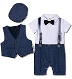 A&J DESIGN Baby Suits for Boys Toddler Gentleman Outfits Dress Clothes Summer Suspenders Wedding Formal Blue 12-18 Months