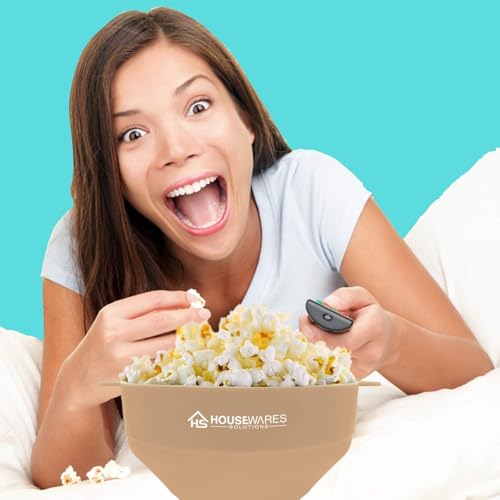 Image of Collapsible Silicone Microwave Hot Air Popcorn Popper Bowl With Lid and Handles (Tan)