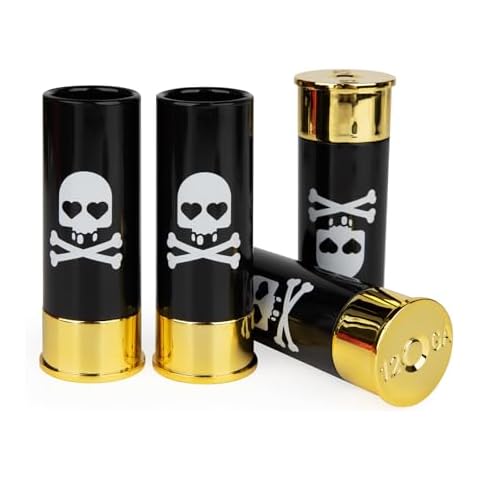 BARGIFTS Shot Glasses, 12 Gauge Black skull Plastic Shot Glasses, Great Drinking Glass-Set of 4 Cover