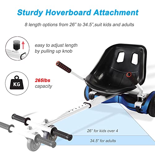 Image of Hoverboard Seat Attachment 265lbs Capacity, 26 inch-34.5 inch Adjustable Length Hover Board Go Kart Accessory w /Comfortable&Sturdy Seat,Go Cart Compatible with 6.5 inch 8 inch 10 inch Hoverboard,Kids Adults
