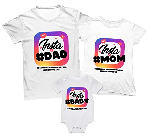 Overthetee Coordinato Famiglia Tris T-shirt e Body Neonato Insta#Family Outfit Mamma Papà e figlio idea regalo famiglia