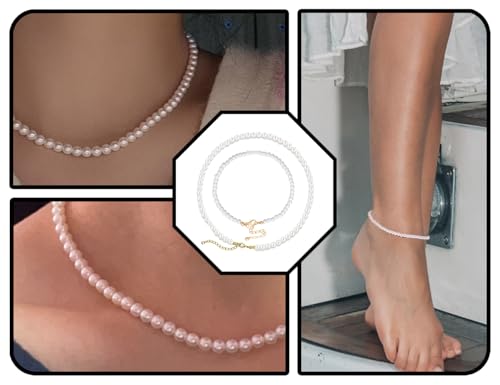 ZoeTekway Verlängerte Perlenkette Damen Perlen Ketten necklace Imitationsperlenkette Mit Perlenarmband Kostümzubehör Muttertagsgeschenk für Frauen, Mutter(Necklace + bracelet)