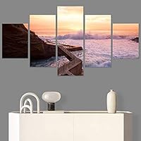 SIGNWIN 5 Panel Canvas Wall Art Coastal Multicolor Photography Relax/Calm Romantics Sunset for Home Decorations Ready to Hang - 60