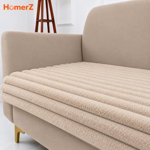Image of Homerz Premium Rabbit Fur Sofa Cover with Anti-Skid Backing, Soft Plush Fabric Sofa Protector for Living Room Furniture (Beige, 7 (3+2+2) Seater, Only Seat Cover)