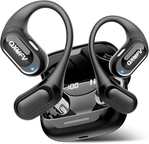 Image of Open Ear Headphones, Bluetooth 5.4 Earbuds Sports, Premium Sound with HD Mic Ear Buds Wireless, 48H Playtime LED Power Display Earphones, IPX7 Lightweight Comfort Earphones for Running, Black