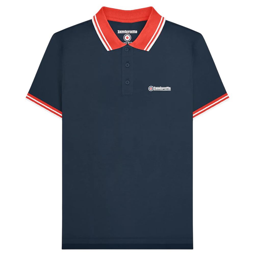 Lambretta Mens Contrast Tip Short Sleeve Polo Shirt - Navy/Red - L