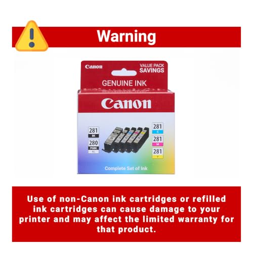 Image of Canon PGI-280 /CLI-281 Genuine Combo Pack, Compatible with TR8520, TS9120,TS8120, TS6120, TS9521C /a, TS9520 /a, TS8220, TS6220, TS8320, TS6320, TS702 /a, and TR8620 /a Series Printers