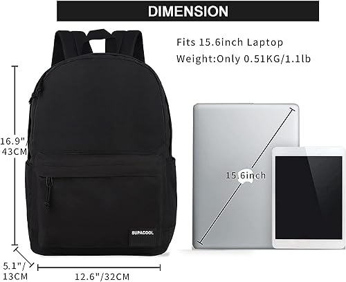 SUPACOOL Lightweight Casual Laptop Backpack for Men and Women classic backpack for College Travel Work(Black backpack set) - Image 2