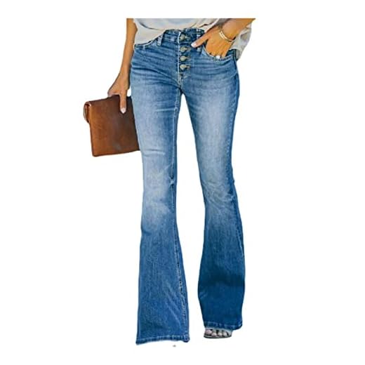 Sawmew 90er Jahre Vintage-Jeans mit Knopfleiste, hoher Taille, ausgestelltem Bein, High-Rise-Hose mit weitem Bein, dehnbarer Blauer Denim-Jeans, klassischer Pull-On-Stretch-Denim-Schlagunterseite