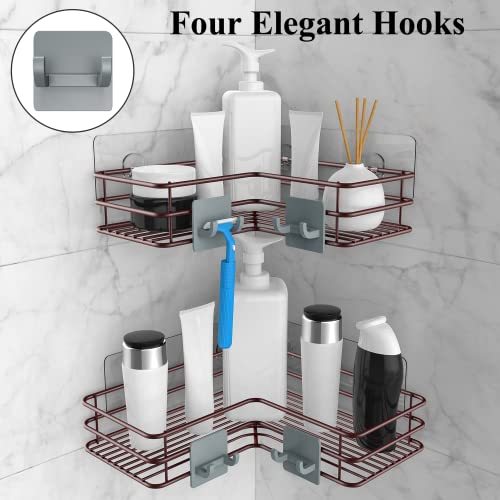 Nieifi Corner Shower Caddy Shelf Basket And Bar Soap Holder With 8 Hooks, Rustproof Sus304 Stainless Steel Soap Dish And Bathroom Shelf,No Drilling 3 Pack-Bronze #TOP1