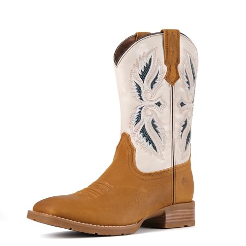 Image of SUREWAY Cowboy Boots For Men - Mens Square Toe Western Boot,Oil /Slip Resistant,Durable Fashionable Classic Pull on 10 Inch Boots Mid Calf Wellington Boots