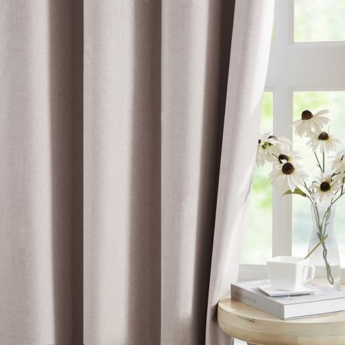 Jubilantex Pale Pink Linen Full Blackout Curtains 84 Inches Long for Bedroom Girls Room and Living Room Linen Textured Window Treatments Grommet Top 2 Panels 52"x84" - Image 3