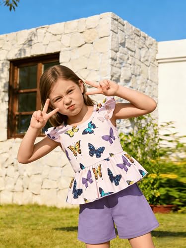 Image of Girls Summer Outfits Toddler Baby Girls Short Sets 2 Piece Clothing Set Flutter Sleeve Shirt and Short 2-7 Years