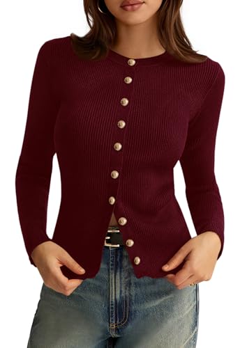 PRETTYGARDEN Womens 2026 Fall Cardigan Sweaters Lightweight Long Sleeve Button up Ribbed Knit Tops...