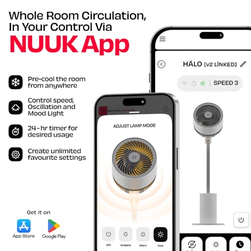 Image of NUUK HALO v2 LINKD Smart 3D Air Circulator Fan | BLDC Motor | 12 Speed Modes | Horizontal + Vertical Oscillation | Mood Lamp | Remote + App Control | Ultra-silent High Speed Standing Fan for Home