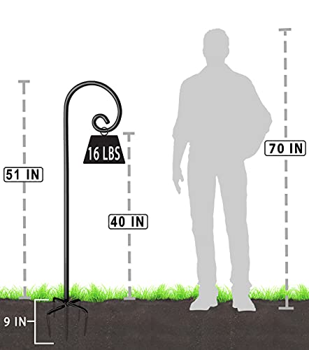 Artigarden Outdoor Shepherd Hooks 60 Inch Tall For Bird Feeder (2 Packs), Adjustable Metal Garden Poles For Hanging Plants Solar Light Lantern, Bright Black #TOP1